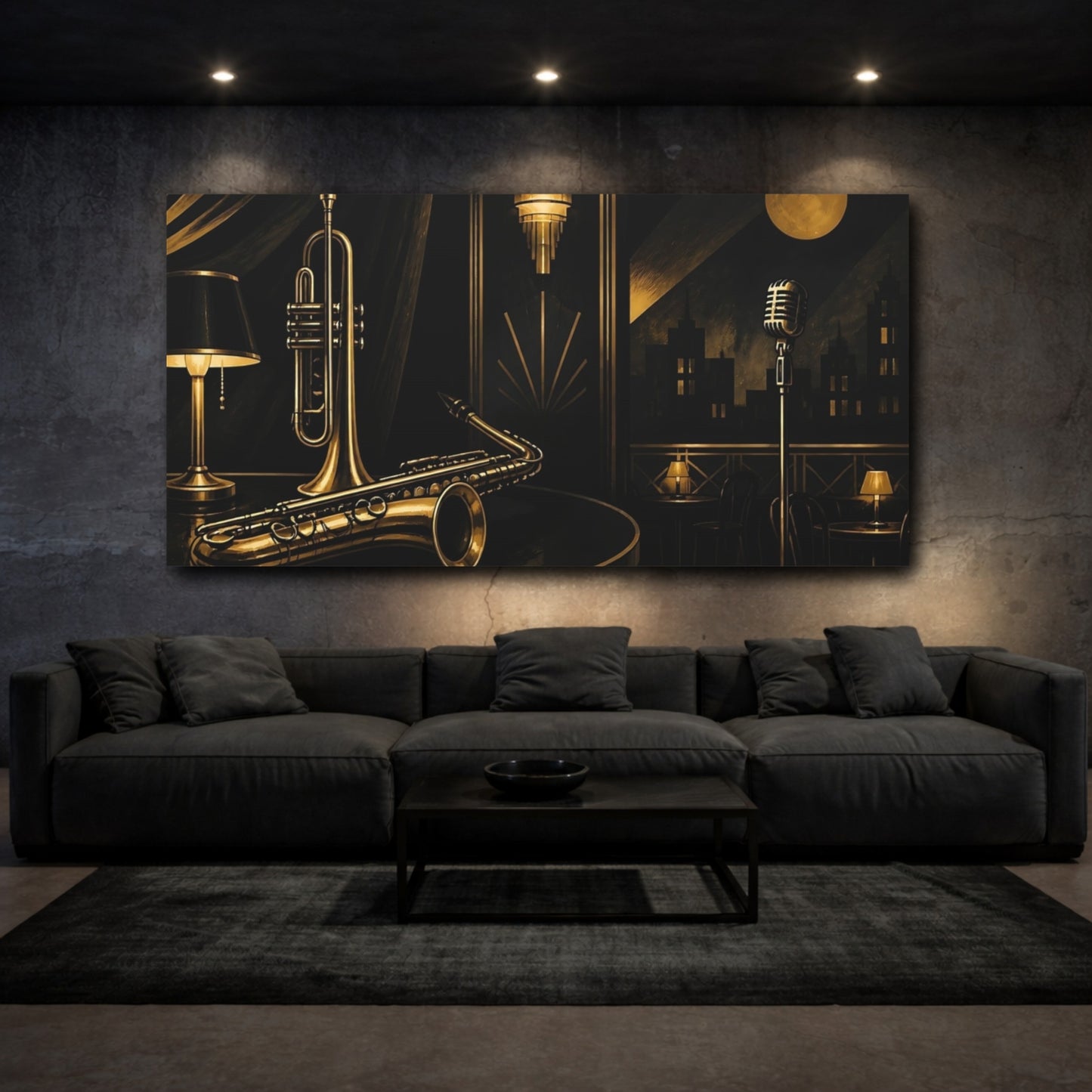 Mockup 3. Midnight Jazz Club shown as canvas print