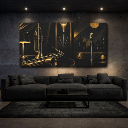 Mockup 3. Midnight Jazz Club shown as canvas print