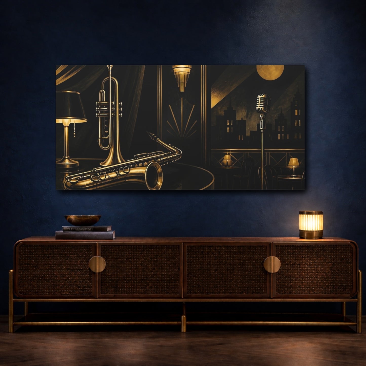 Mockup 4. Midnight Jazz Club shown as canvas print