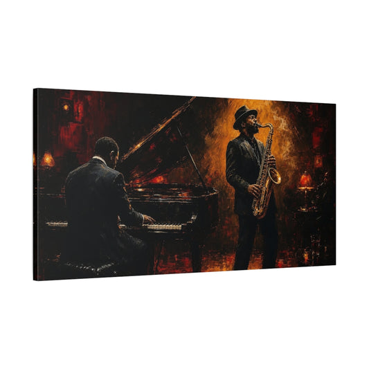 Main Mockup. Midnight Jazz Duo shown as canvas print