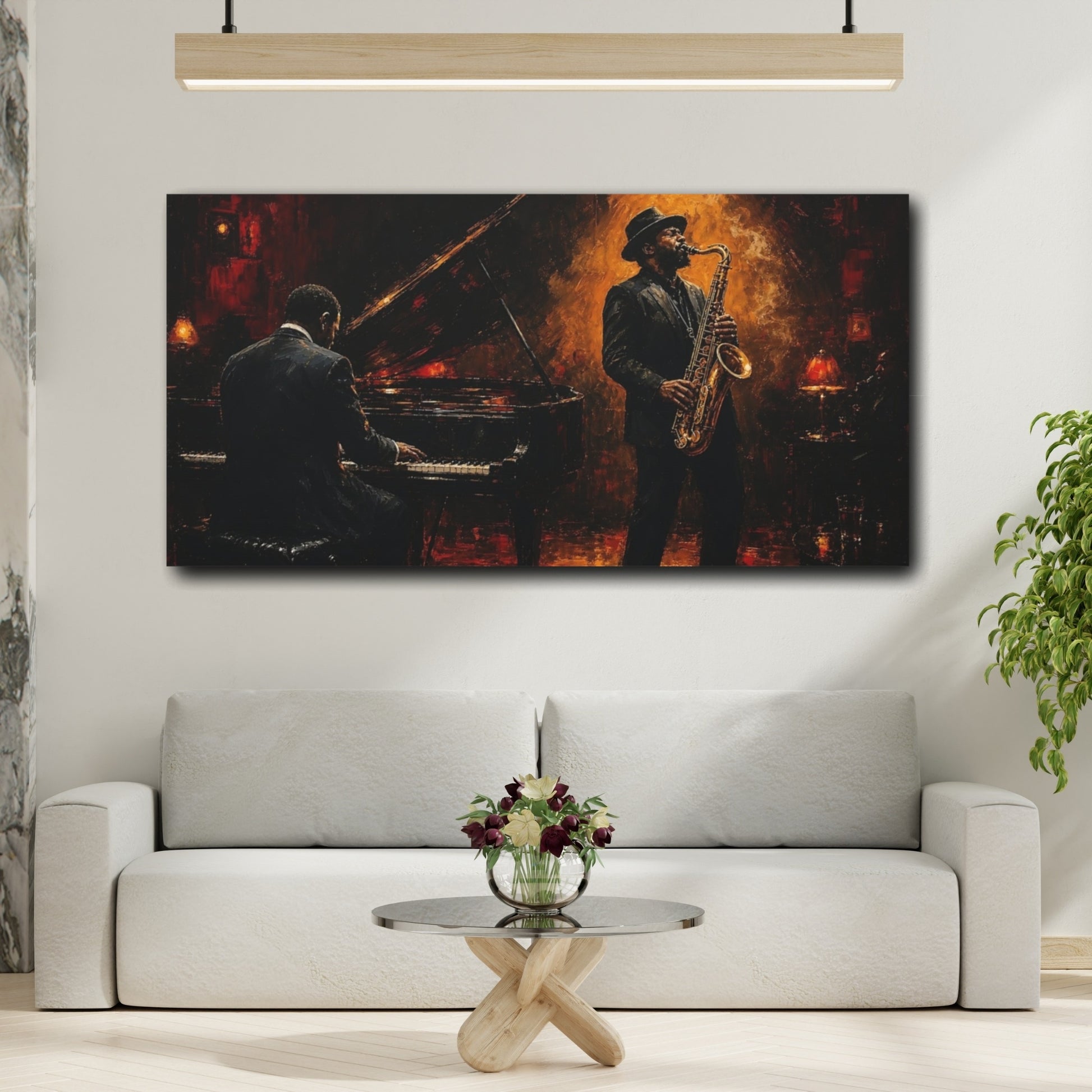 Mockup 2. Midnight Jazz Duo shown as canvas print