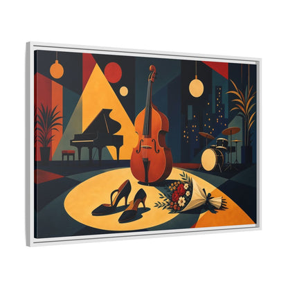 Side Mockup 9. Midnight Jazz Ensemble shown as framed canvas print
