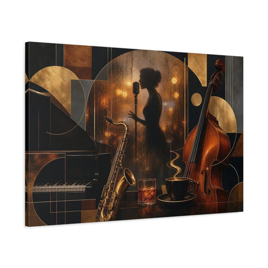 Main Mockup. Midnight Jazz Lounge shown as canvas print