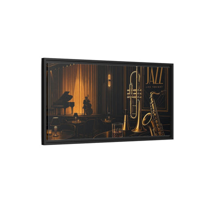 Side Mockup 2. Midnight Jazz Lounge shown as framed canvas print