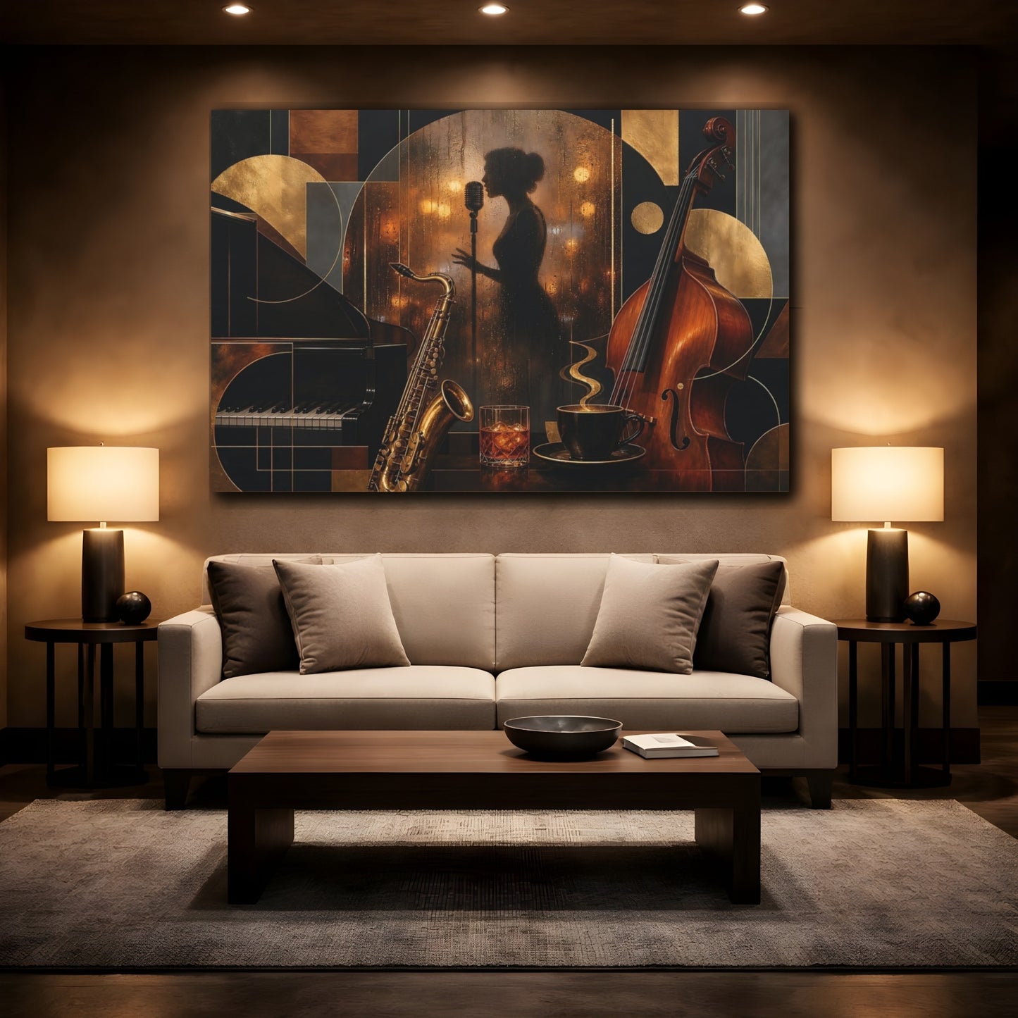 Mockup 2. Midnight Jazz Lounge shown as canvas print
