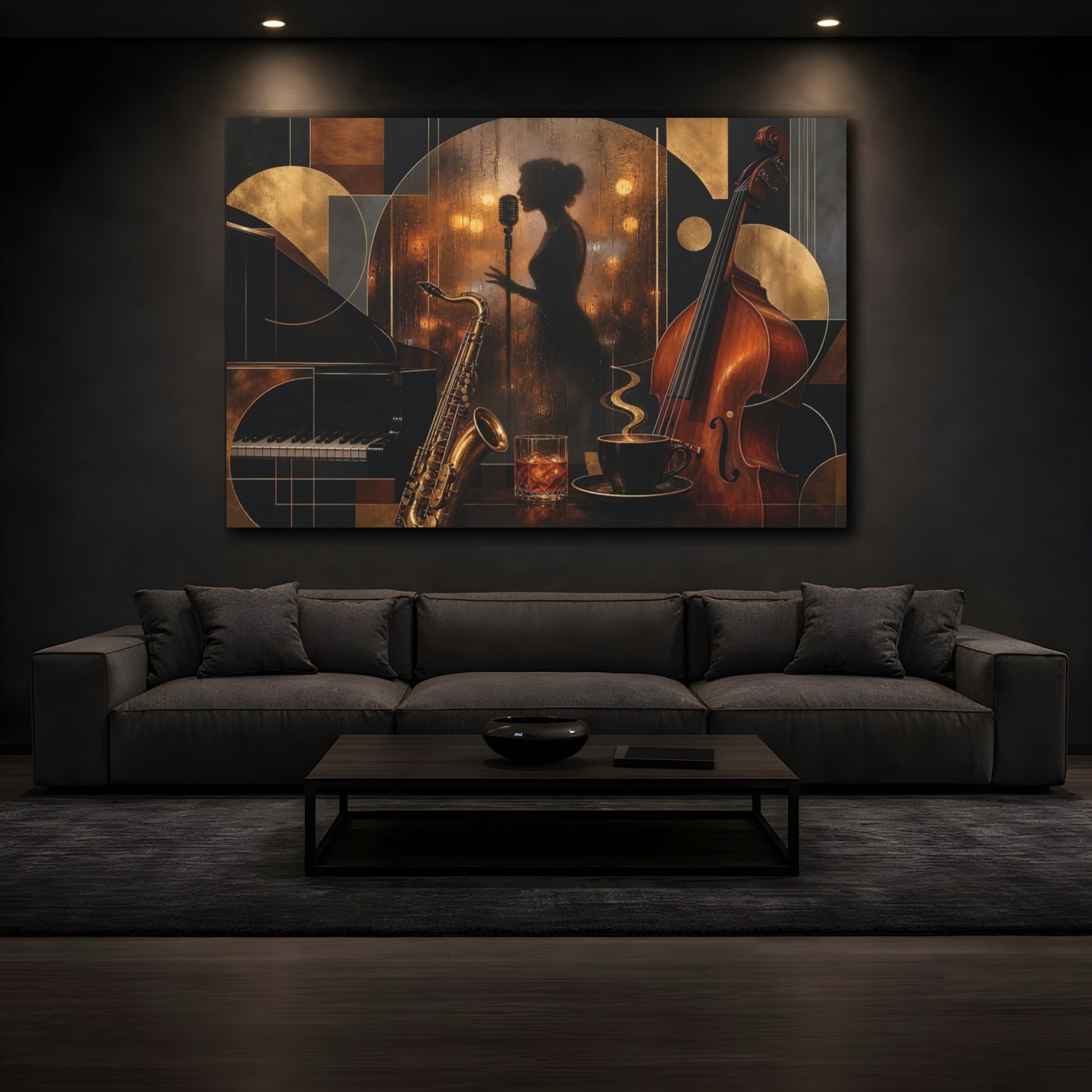 Mockup 3. Midnight Jazz Lounge shown as canvas print