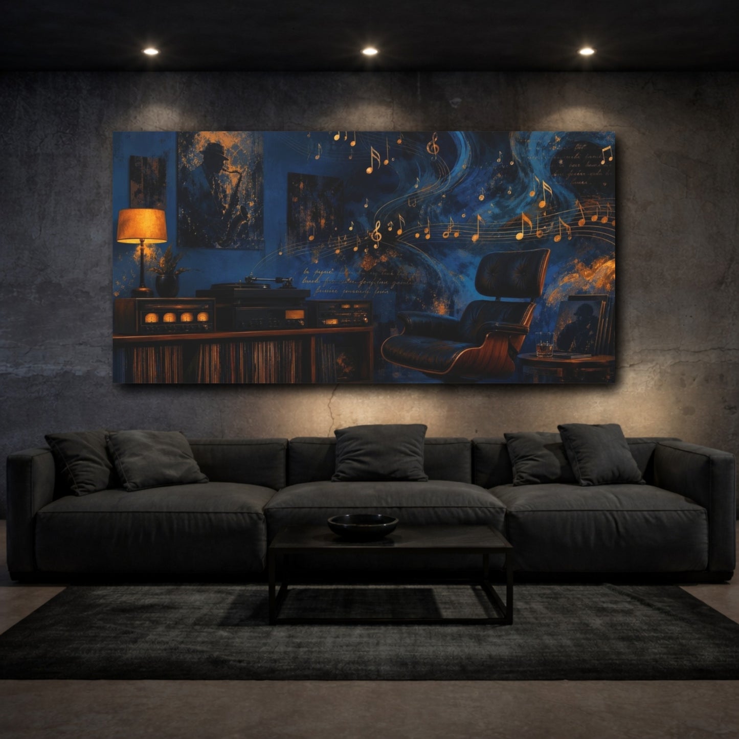 Mockup 3. Midnight Jazz Reverie shown as canvas print
