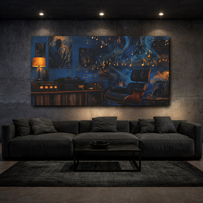 Mockup 3. Midnight Jazz Reverie shown as canvas print