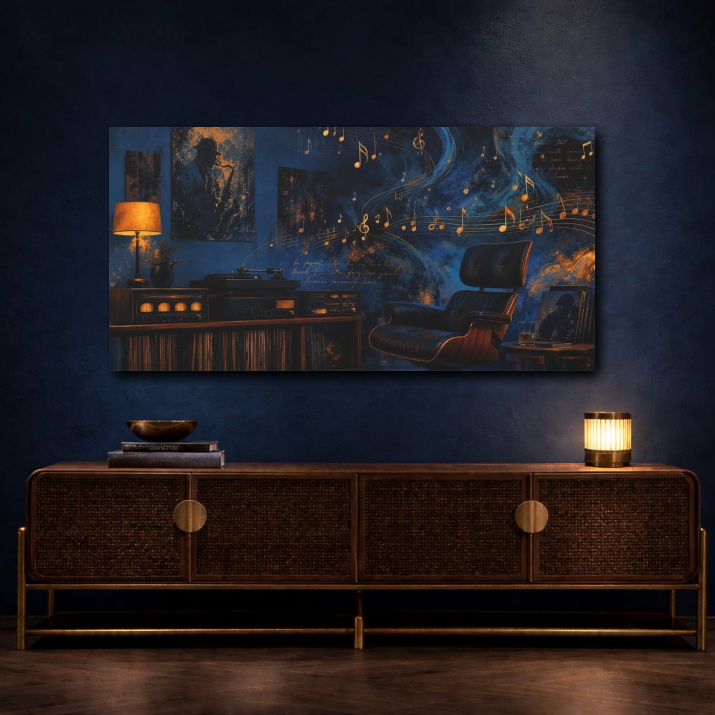 Mockup 4. Midnight Jazz Reverie shown as canvas print