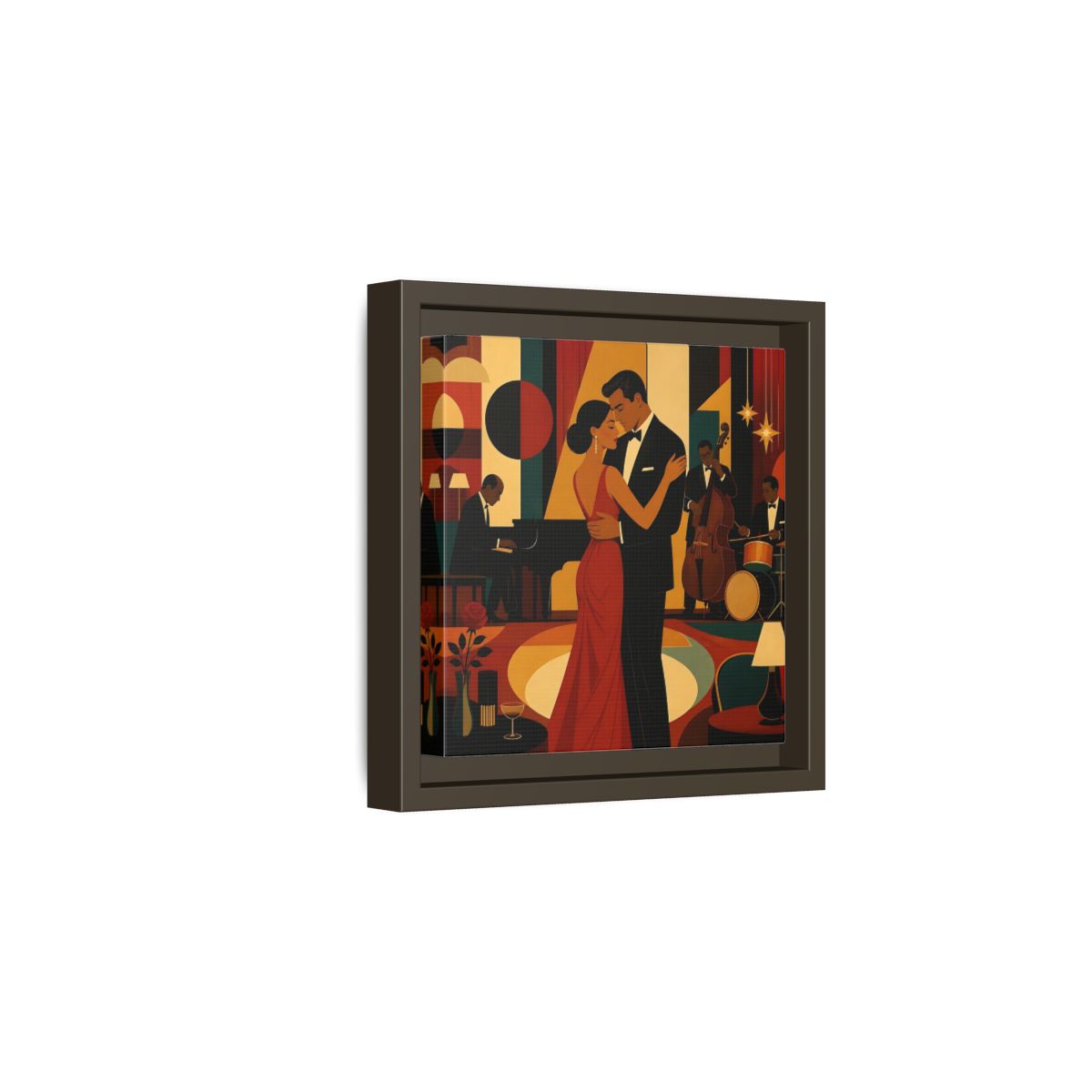 Side Mockup 2. Midnight Jazz Romance shown as framed canvas print
