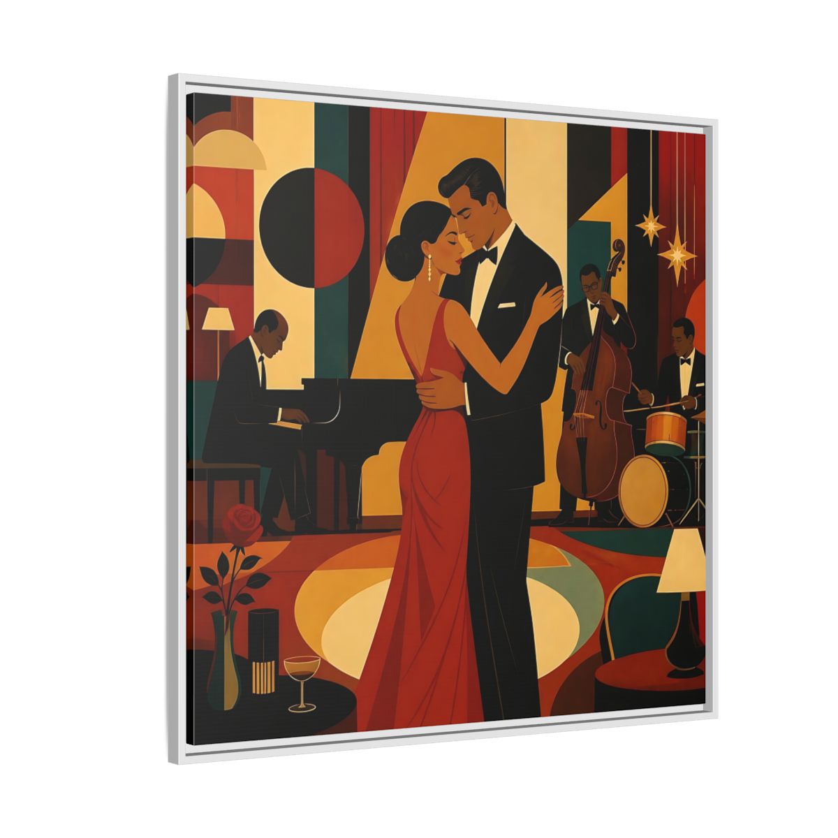 Side Mockup 4. Midnight Jazz Romance shown as framed canvas print