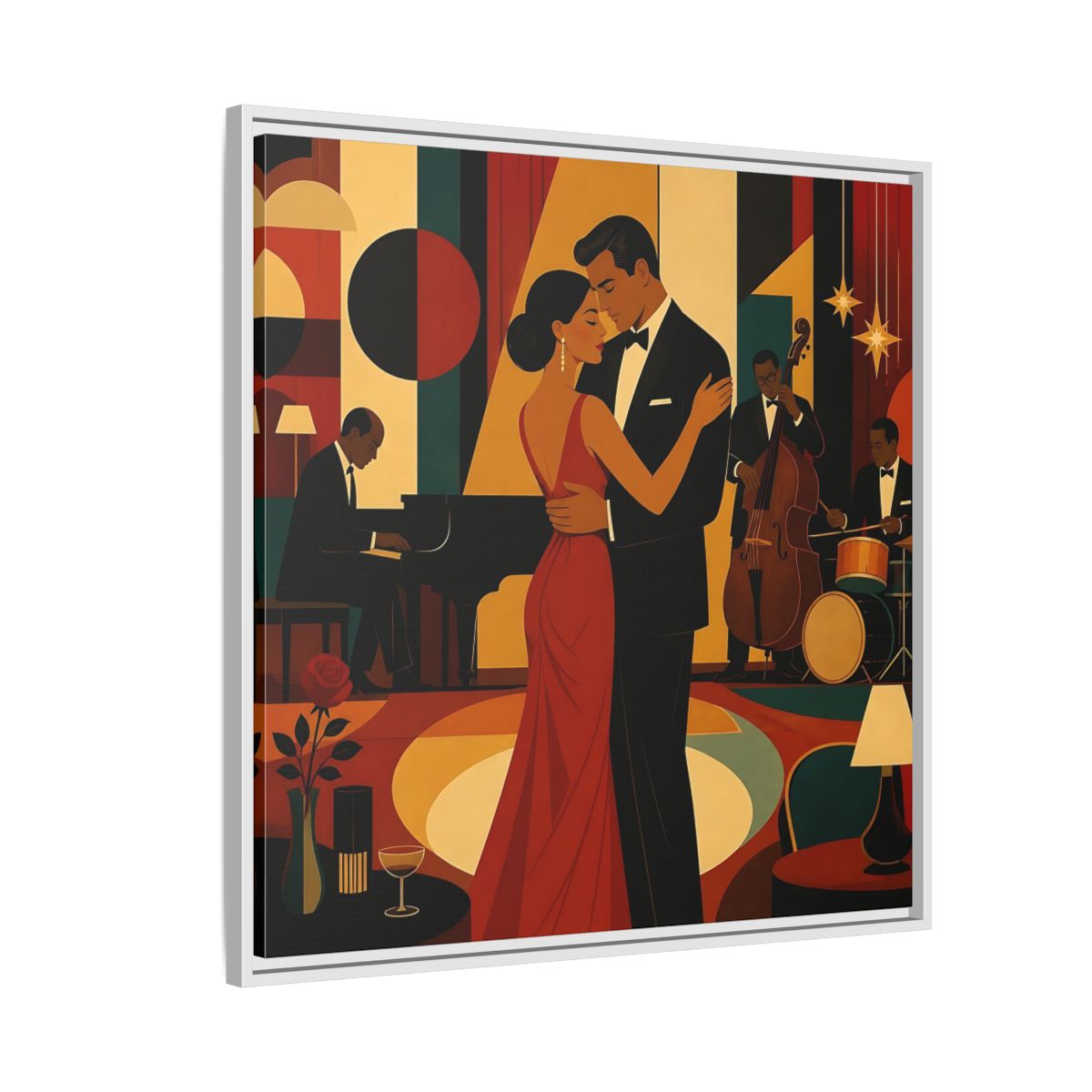 Side Mockup 7. Midnight Jazz Romance shown as framed canvas print