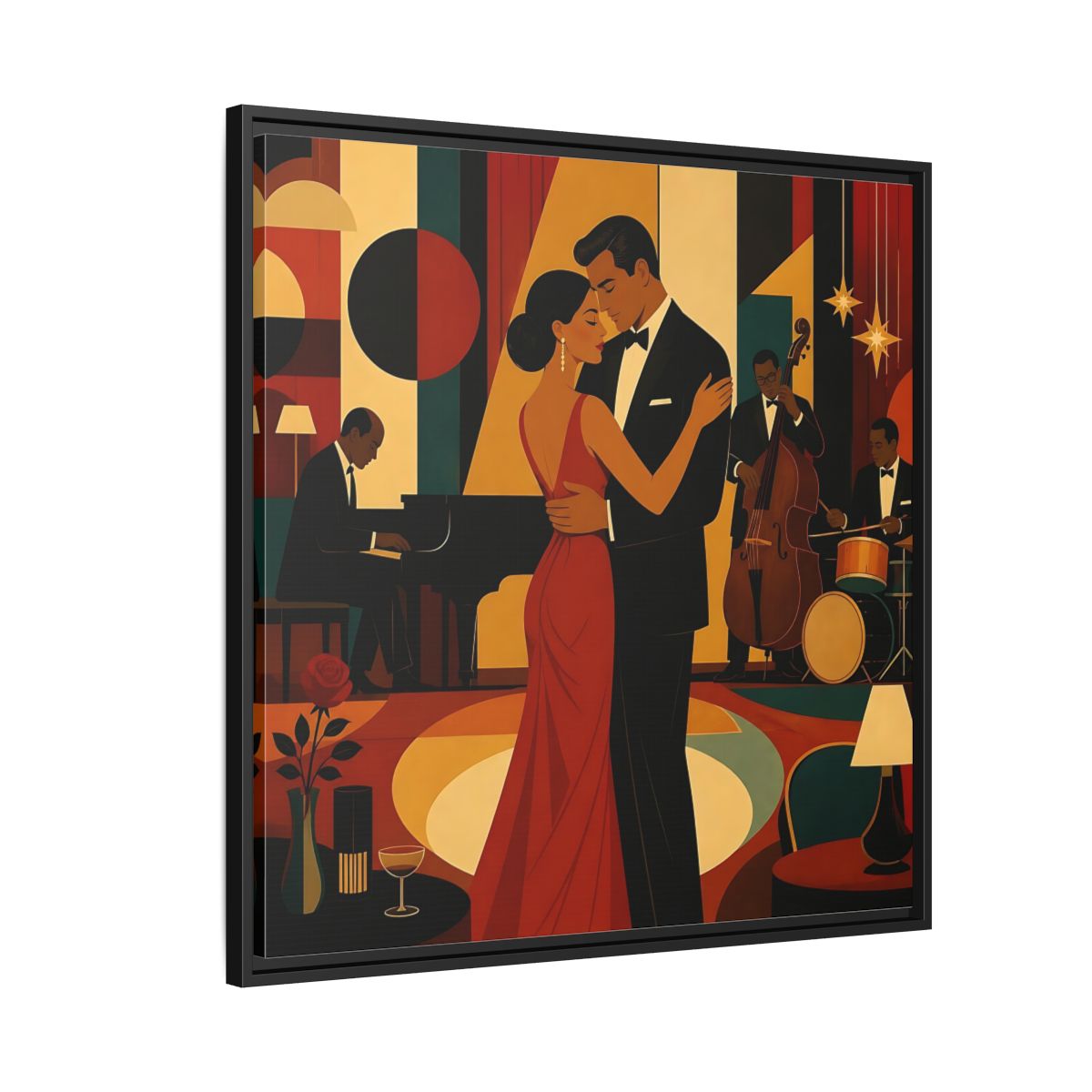 Side Mockup 9. Midnight Jazz Romance shown as framed canvas print