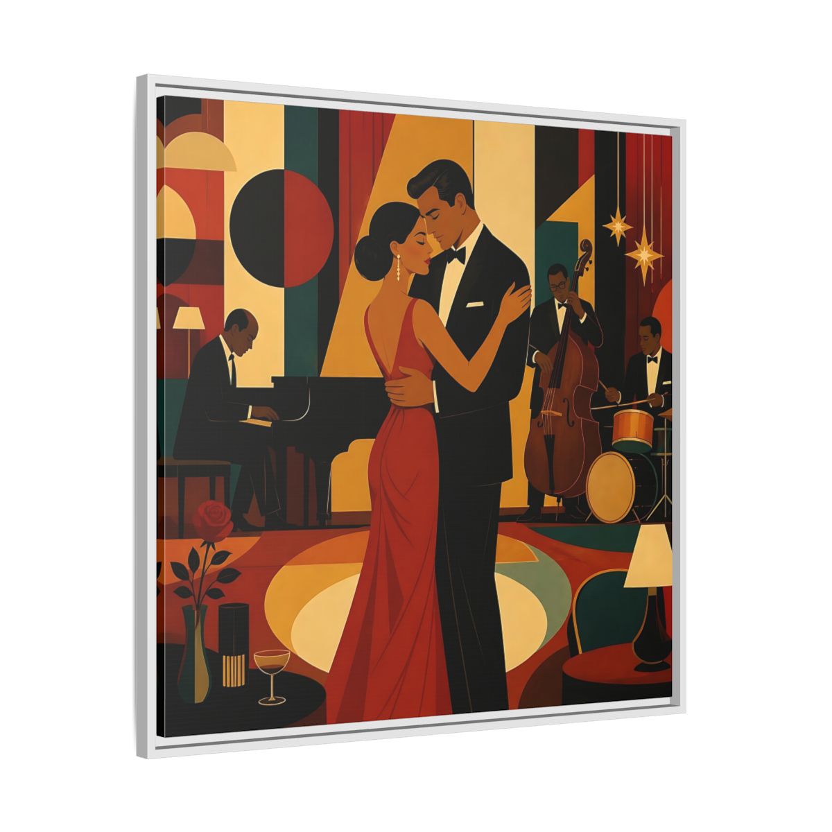 Side Mockup 25. Midnight Jazz Romance shown as framed canvas print
