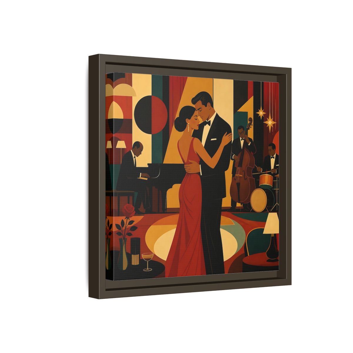 Side Mockup 17. Midnight Jazz Romance shown as framed canvas print