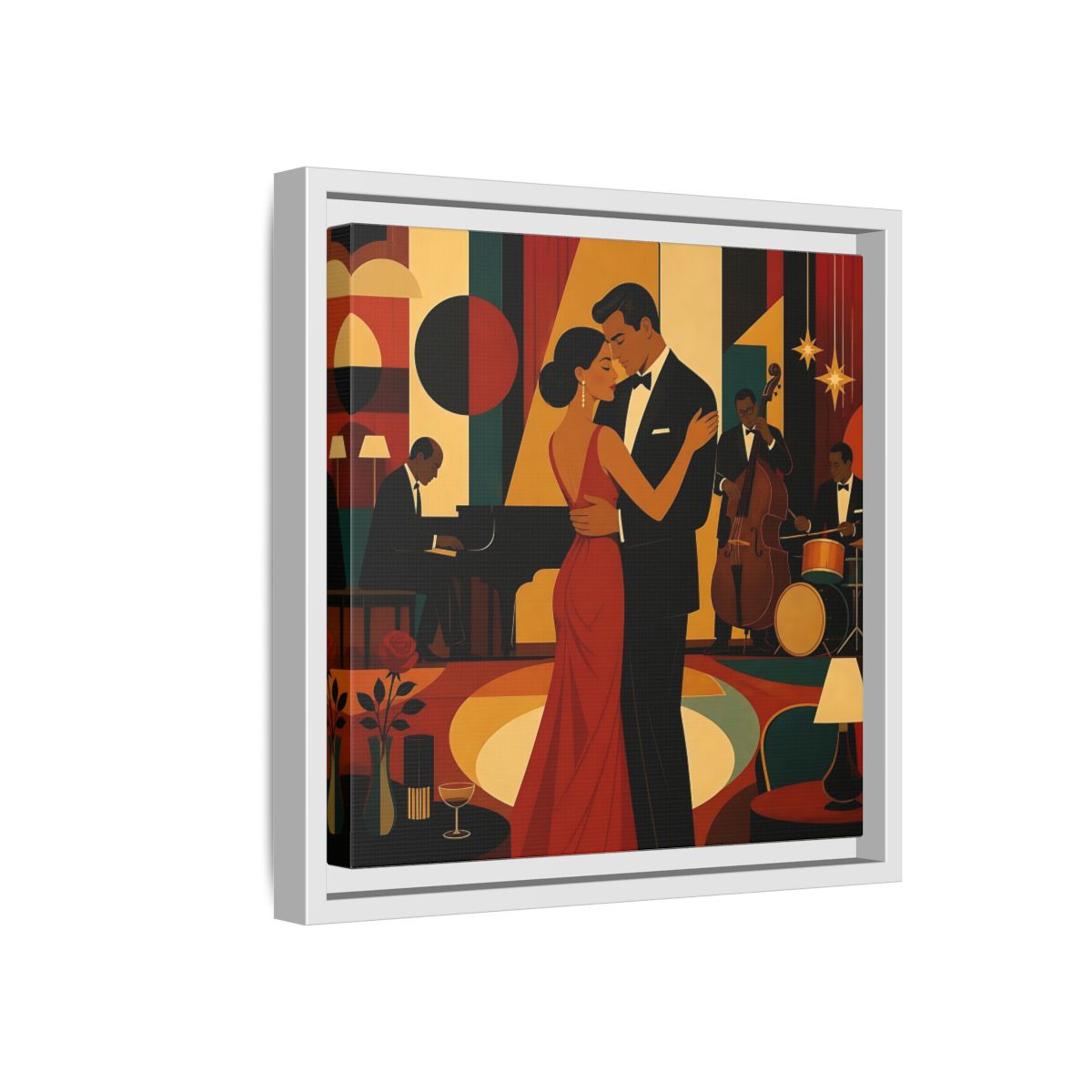 Side Mockup 16. Midnight Jazz Romance shown as framed canvas print
