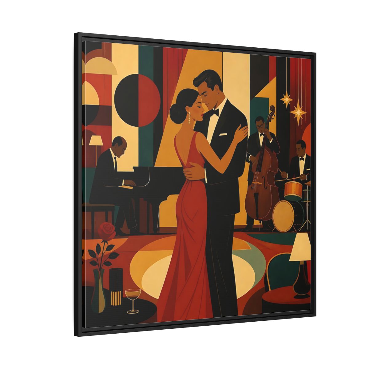 Side Mockup 6. Midnight Jazz Romance shown as framed canvas print