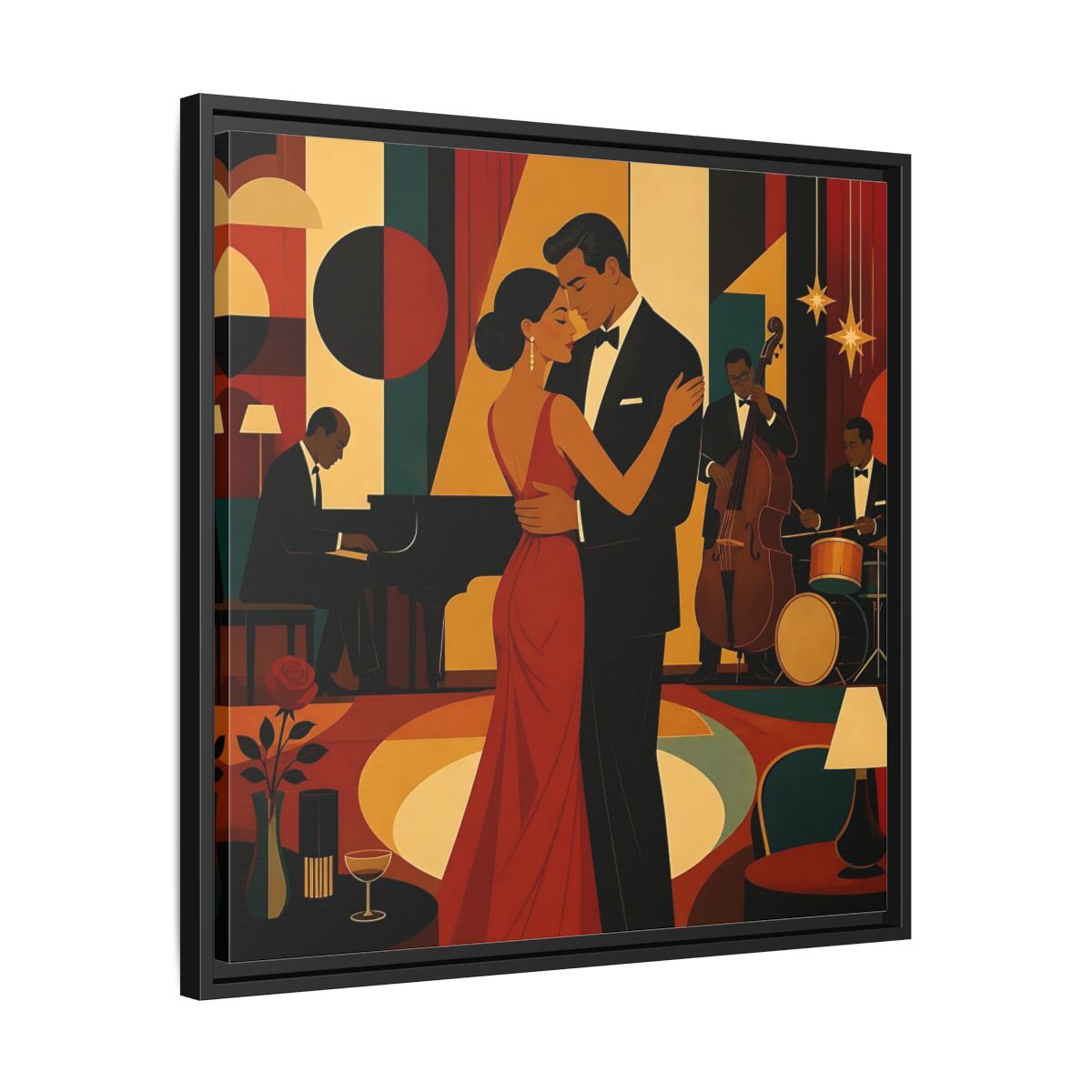Side Mockup 31. Midnight Jazz Romance shown as framed canvas print