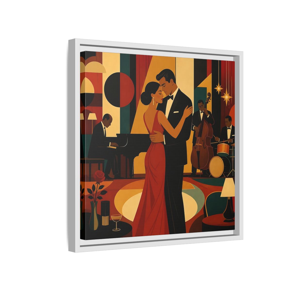 Side Mockup 13. Midnight Jazz Romance shown as framed canvas print