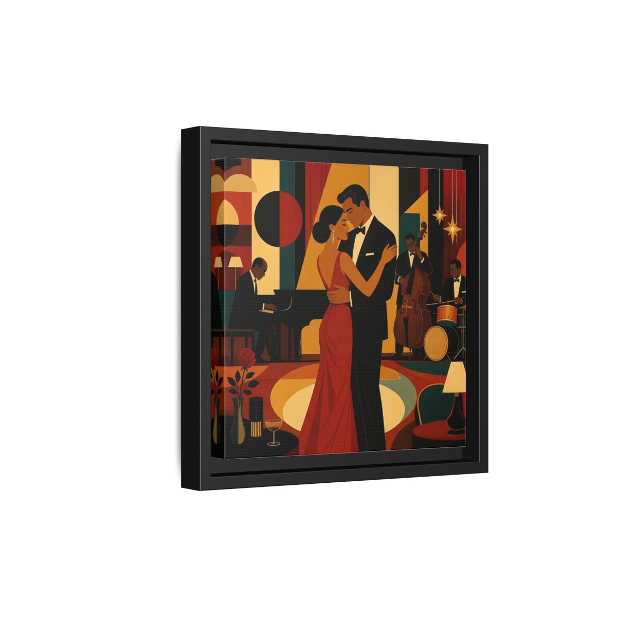 Side Mockup 21. Midnight Jazz Romance shown as framed canvas print