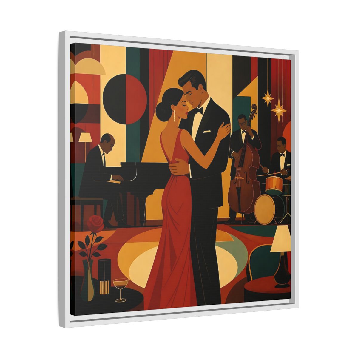 Side Mockup 26. Midnight Jazz Romance shown as framed canvas print