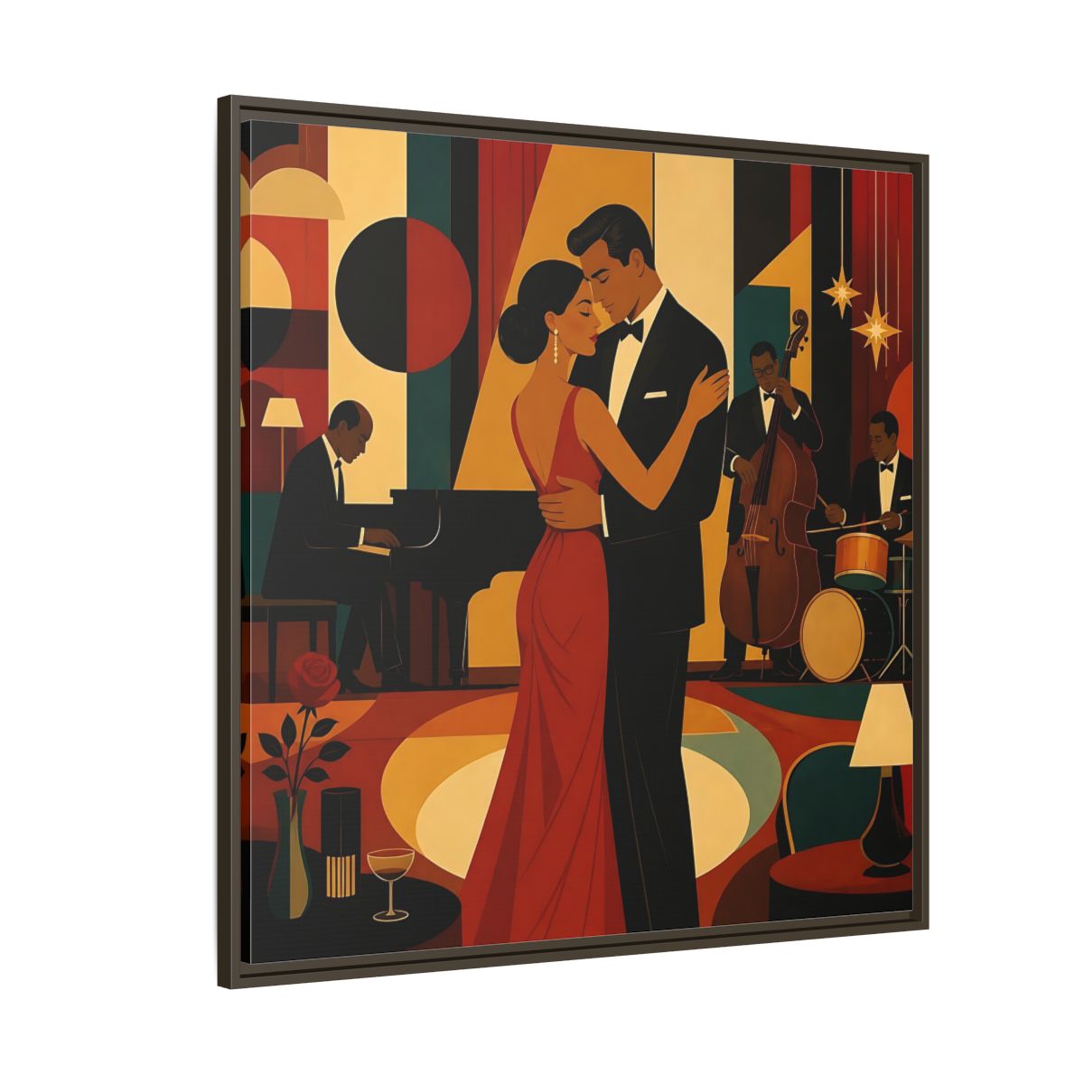 Side Mockup 5. Midnight Jazz Romance shown as framed canvas print