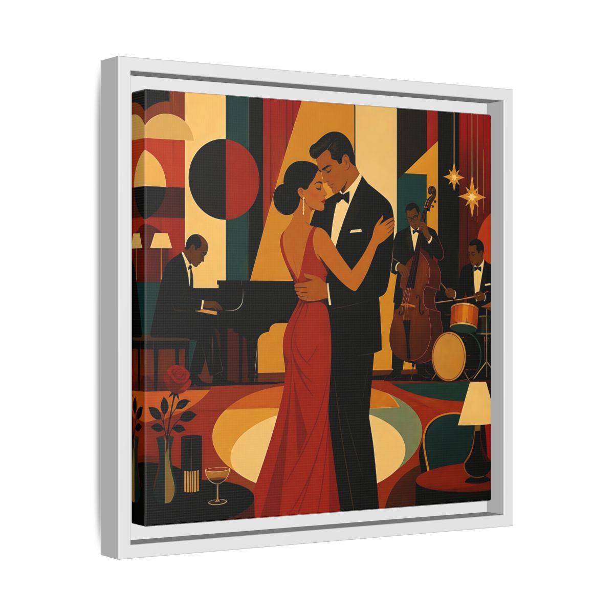 Side Mockup 28. Midnight Jazz Romance shown as framed canvas print