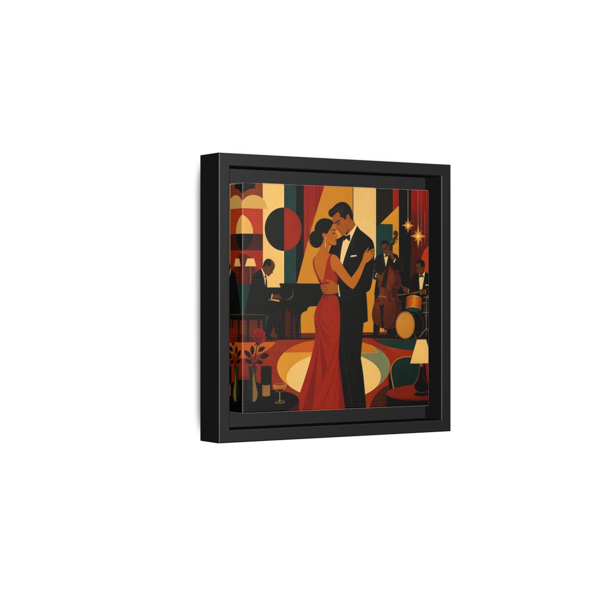 Side Mockup 3. Midnight Jazz Romance shown as framed canvas print