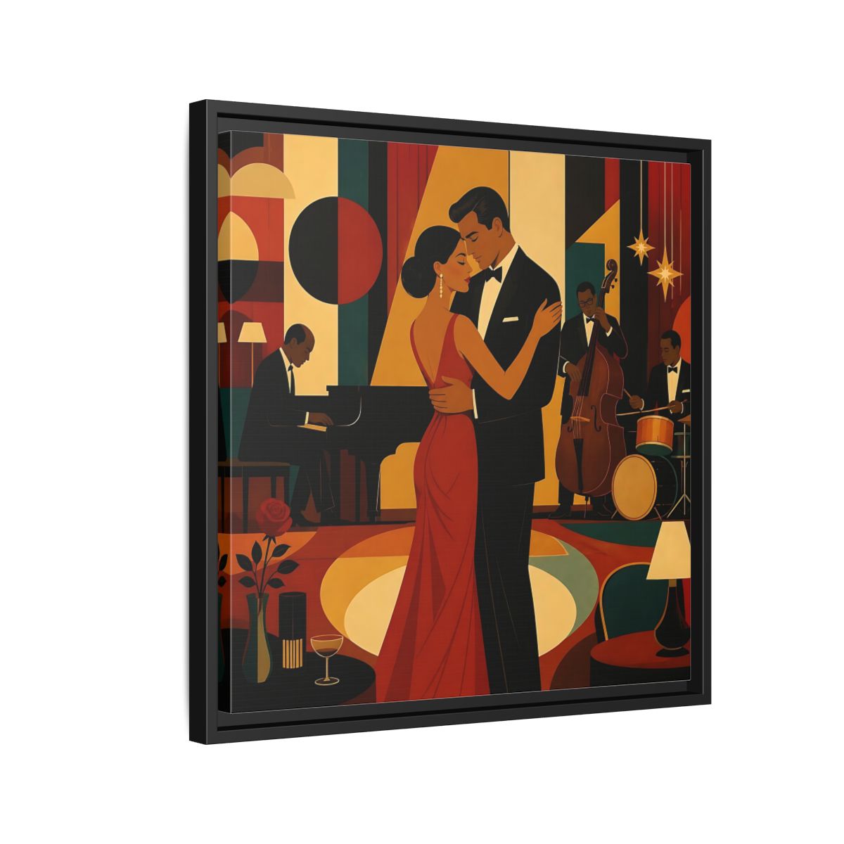 Side Mockup 12. Midnight Jazz Romance shown as framed canvas print
