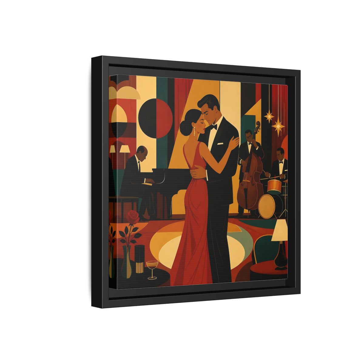 Side Mockup 18. Midnight Jazz Romance shown as framed canvas print