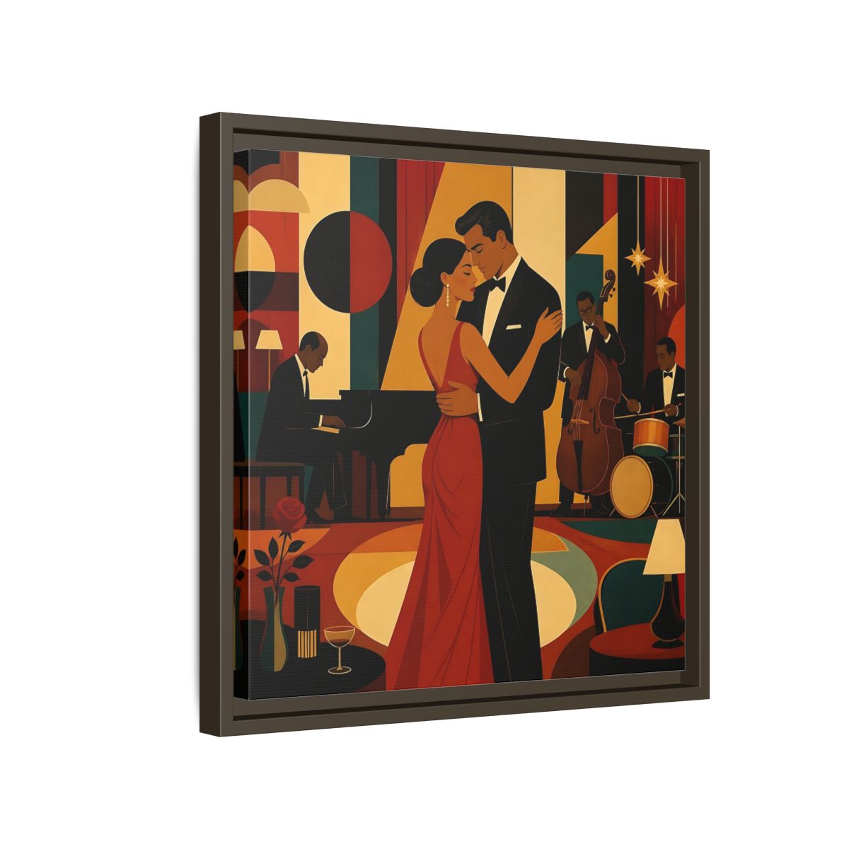 Side Mockup 14. Midnight Jazz Romance shown as framed canvas print