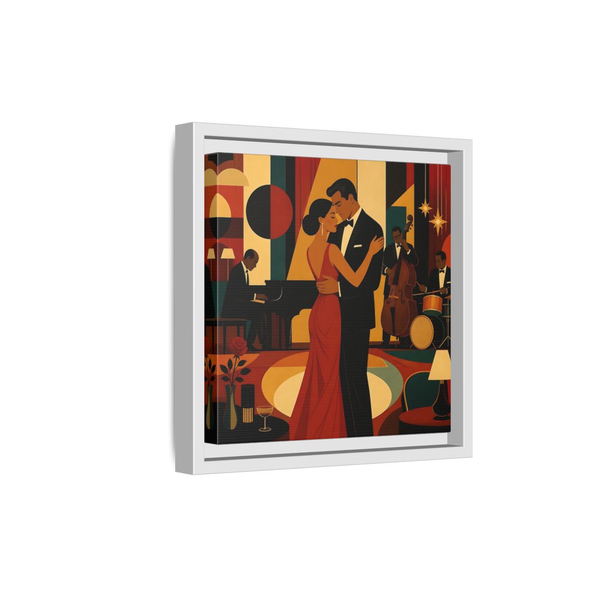 Side Mockup 19. Midnight Jazz Romance shown as framed canvas print