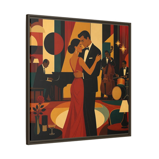 Main Mockup. Midnight Jazz Romance shown as framed canvas print