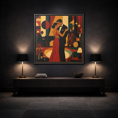 Mockup 3. Midnight Jazz Romance shown as framed canvas print
