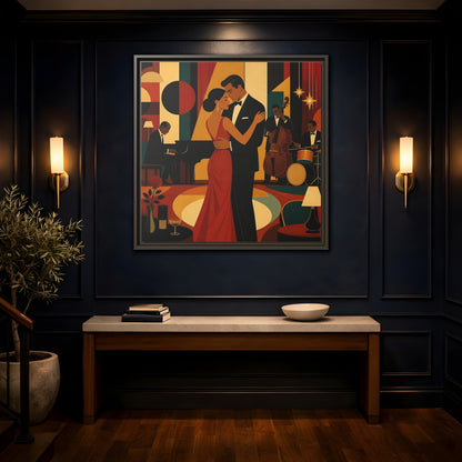 Mockup 4. Midnight Jazz Romance shown as framed canvas print