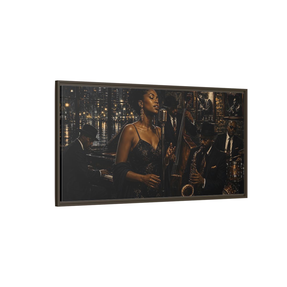 Side Mockup 4. Midnight Jazz Serenade shown as framed canvas print