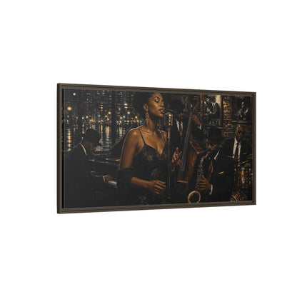 Side Mockup 4. Midnight Jazz Serenade shown as framed canvas print