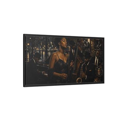 Side Mockup 5. Midnight Jazz Serenade shown as framed canvas print
