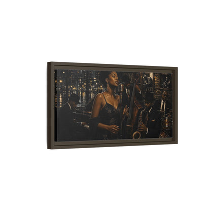 Side Mockup 7. Midnight Jazz Serenade shown as framed canvas print