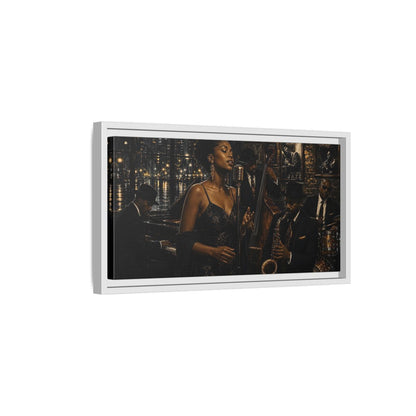 Side Mockup 6. Midnight Jazz Serenade shown as framed canvas print