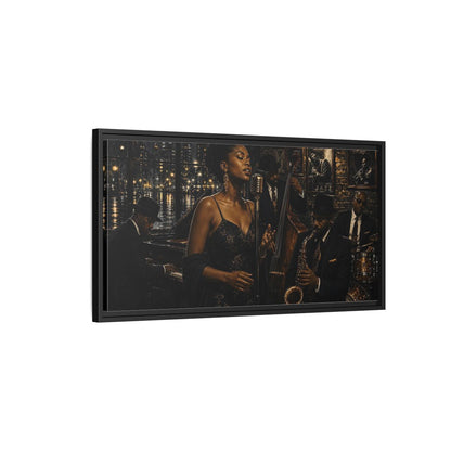 Side Mockup 2. Midnight Jazz Serenade shown as framed canvas print