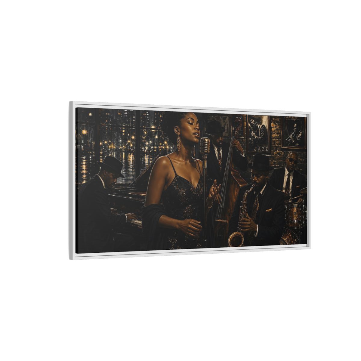Side Mockup 3. Midnight Jazz Serenade shown as framed canvas print