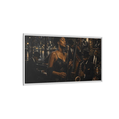 Side Mockup 3. Midnight Jazz Serenade shown as framed canvas print