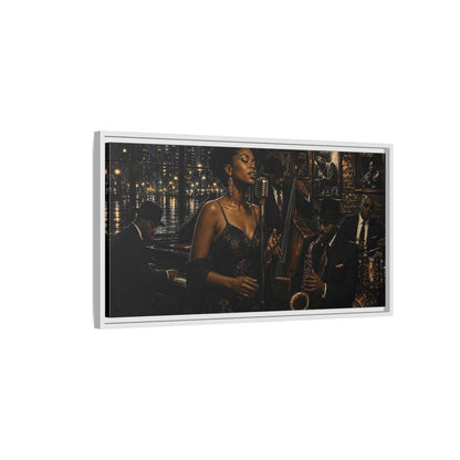 Side Mockup 1. Midnight Jazz Serenade shown as framed canvas print