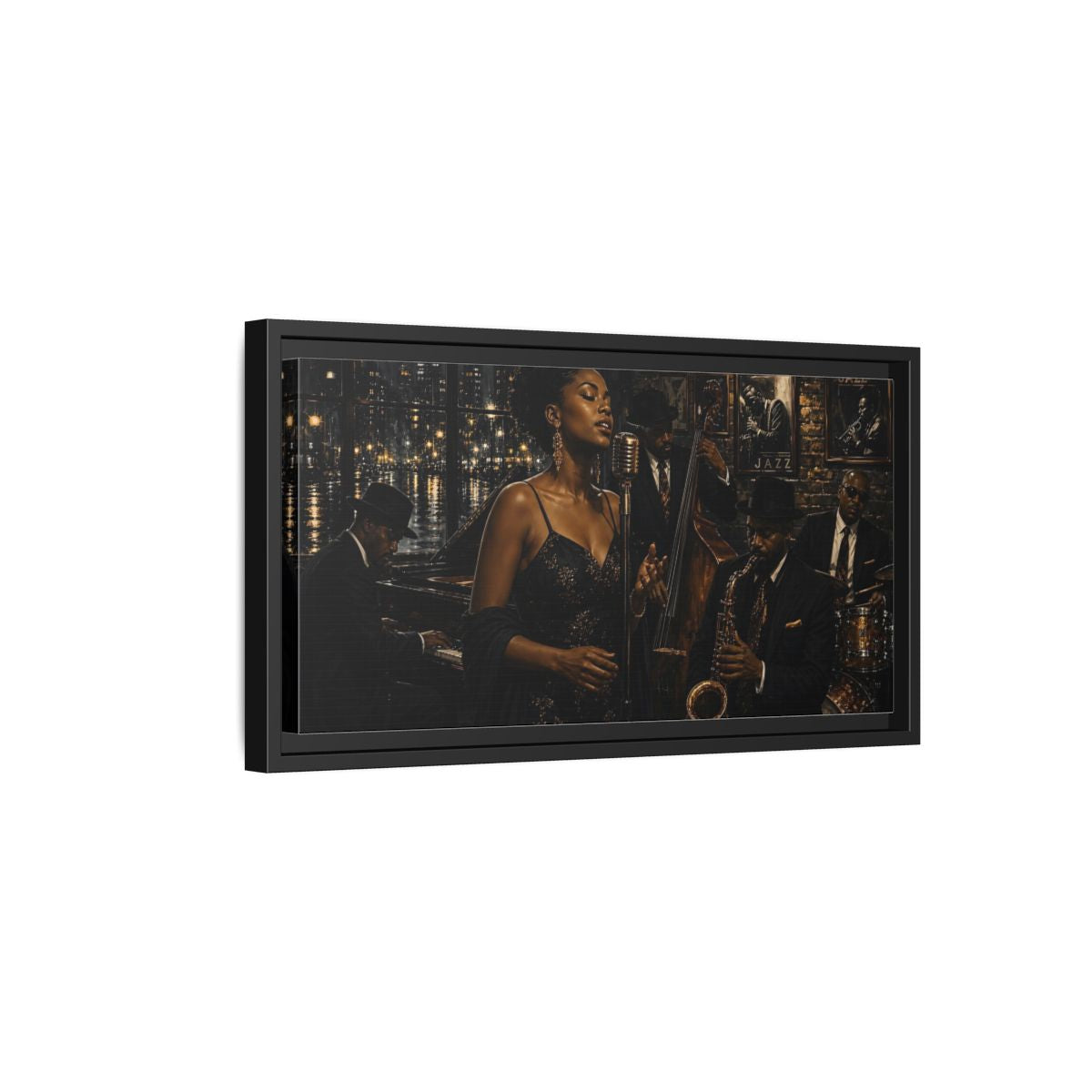 Side Mockup 8. Midnight Jazz Serenade shown as framed canvas print