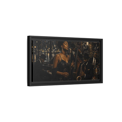 Side Mockup 8. Midnight Jazz Serenade shown as framed canvas print