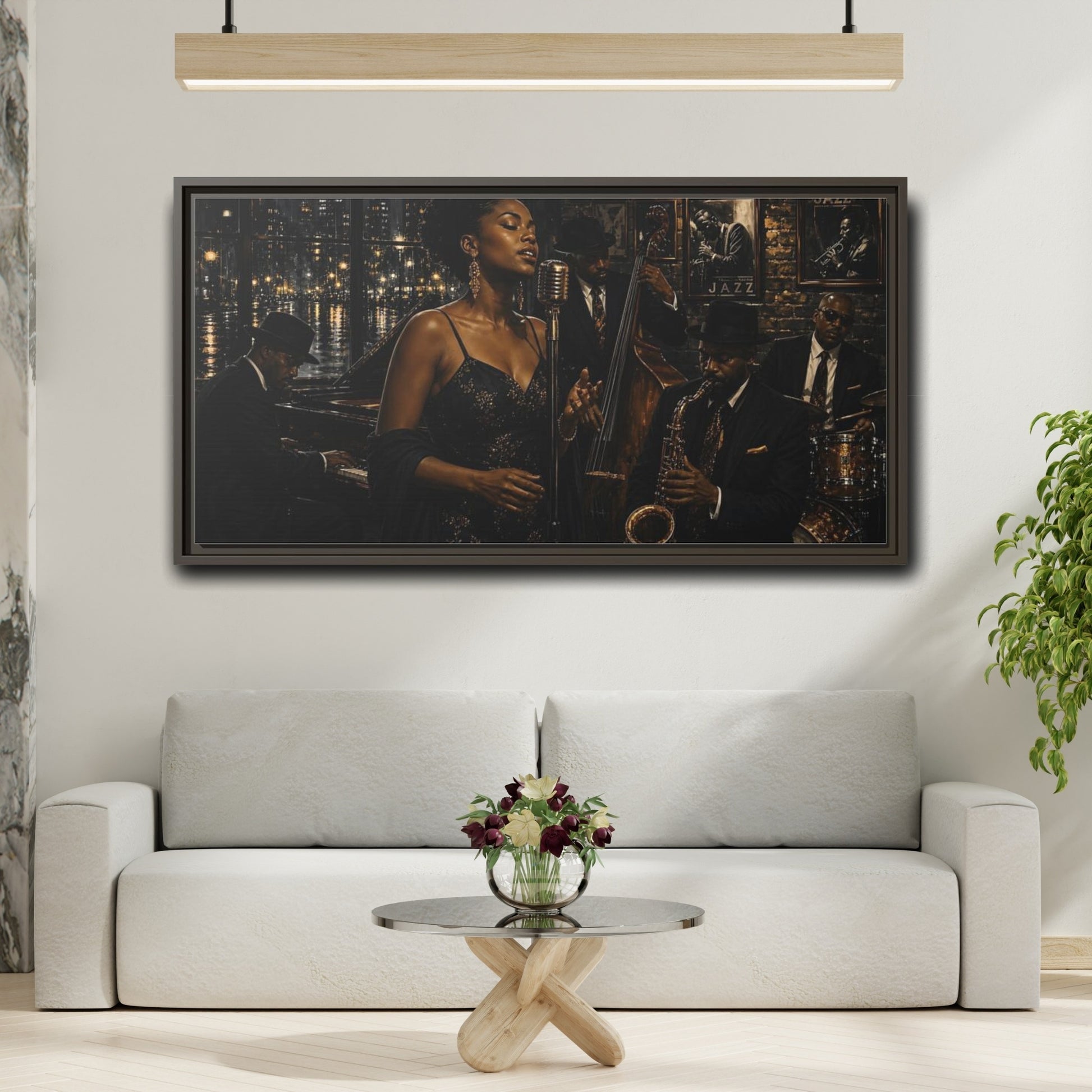 Mockup 2. Midnight Jazz Serenade shown as framed canvas print