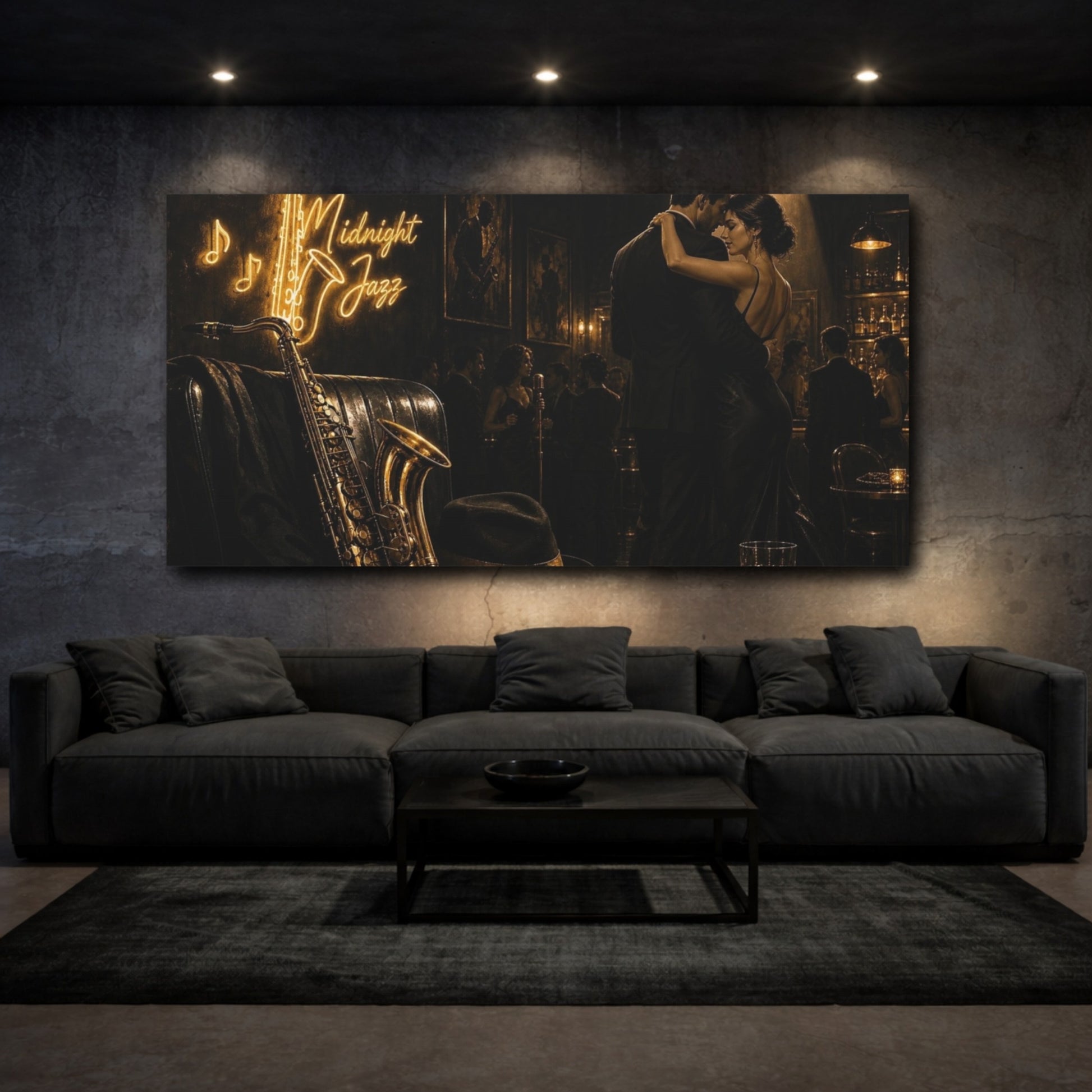 Mockup 3. Midnight Jazz Serenade shown as canvas print