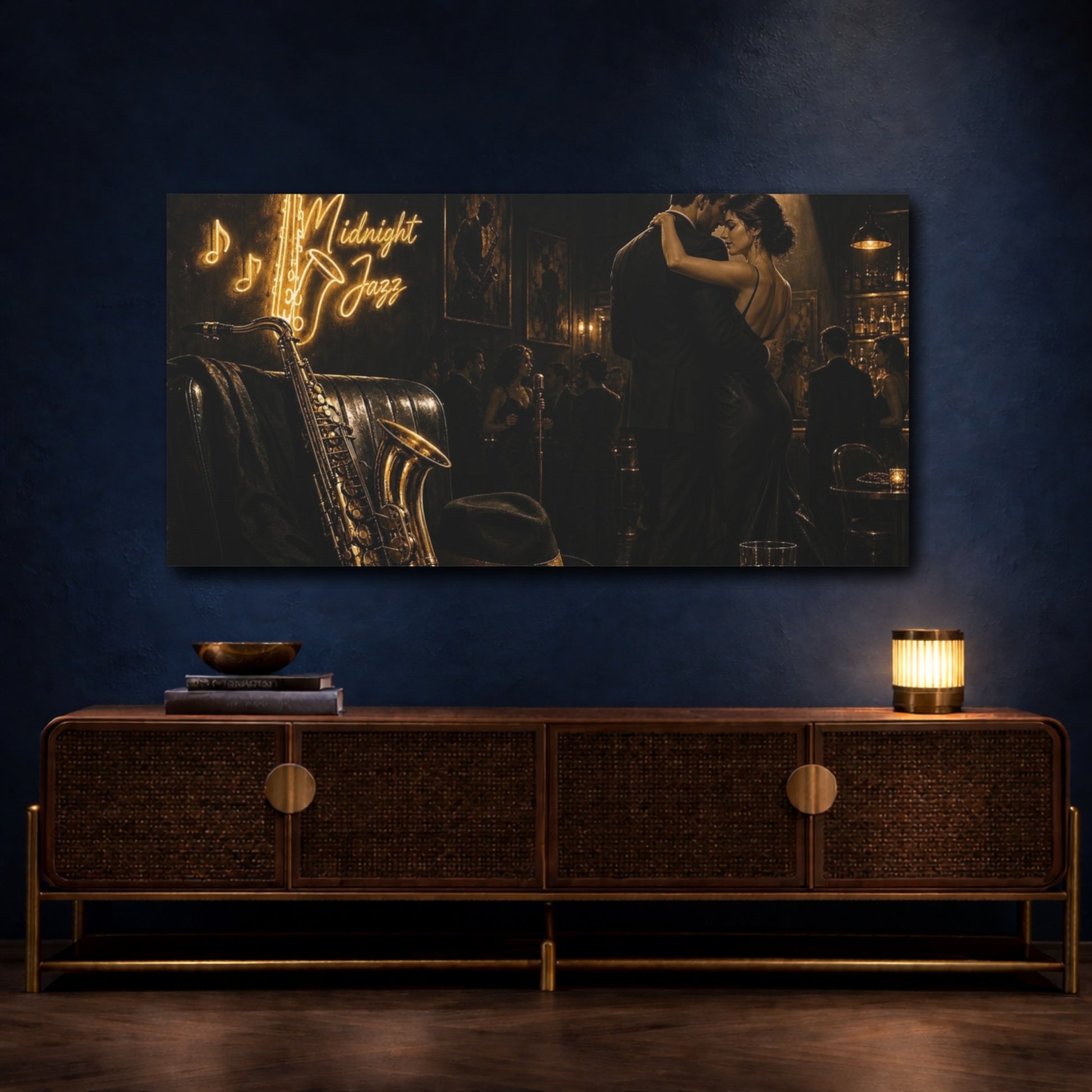 Mockup 4. Midnight Jazz Serenade shown as canvas print