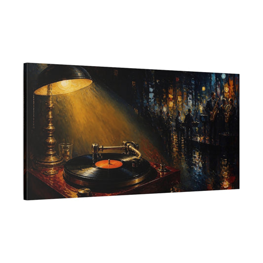 Main Mockup. Midnight Jazz Turntable shown as canvas print